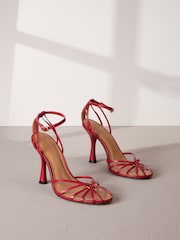 Red Premium Leather Cage Heeled Sandals - Image 2 of 11