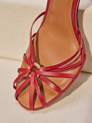 Red Premium Leather Cage Heeled Sandals - Image 4 of 11