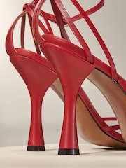Red Premium Leather Cage Heeled Sandals - Image 6 of 11