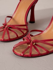 Red Premium Leather Cage Heeled Sandals - Image 8 of 11