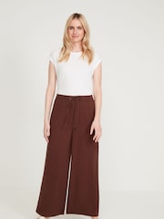 M&Co Brown Linen Wide Leg Trousers - Image 1 of 5