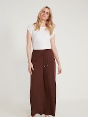 M&Co Brown Linen Wide Leg Trousers - Image 4 of 5
