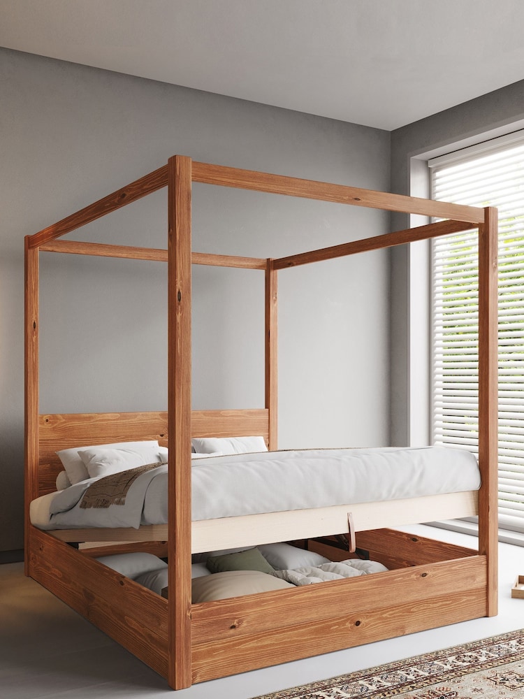 Get Laid Beds Cinnamon Ottoman Four Poster Storage Square Leg Solid Bed - Image 1 of 2