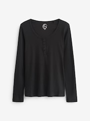 Black Ribbed Henley Long Sleeve Top - Image 5 of 5