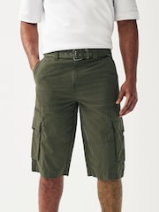 Khaki Green Long Length Belted Cargo Shorts - Image 1 of 8