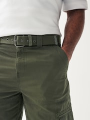 Khaki Green Long Length Belted Cargo Shorts - Image 4 of 8