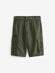 Khaki Green Long Length Belted Cargo Shorts - Image 5 of 8