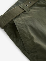 Khaki Green Long Length Belted Cargo Shorts - Image 7 of 8