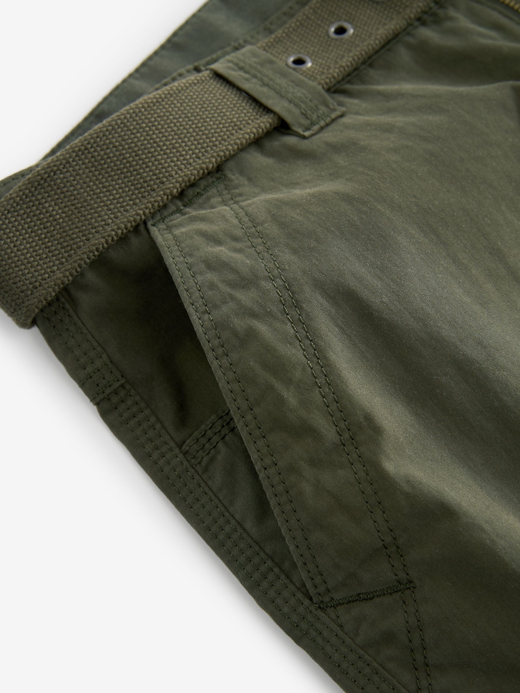 Khaki Green Long Length Belted Cargo Shorts - Image 7 of 8