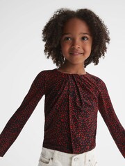 Reiss Black Print Gwen Junior Printed Twist Front Jersey Top - Image 1 of 5