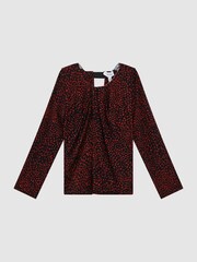Reiss Black Print Gwen Junior Printed Twist Front Jersey Top - Image 2 of 5