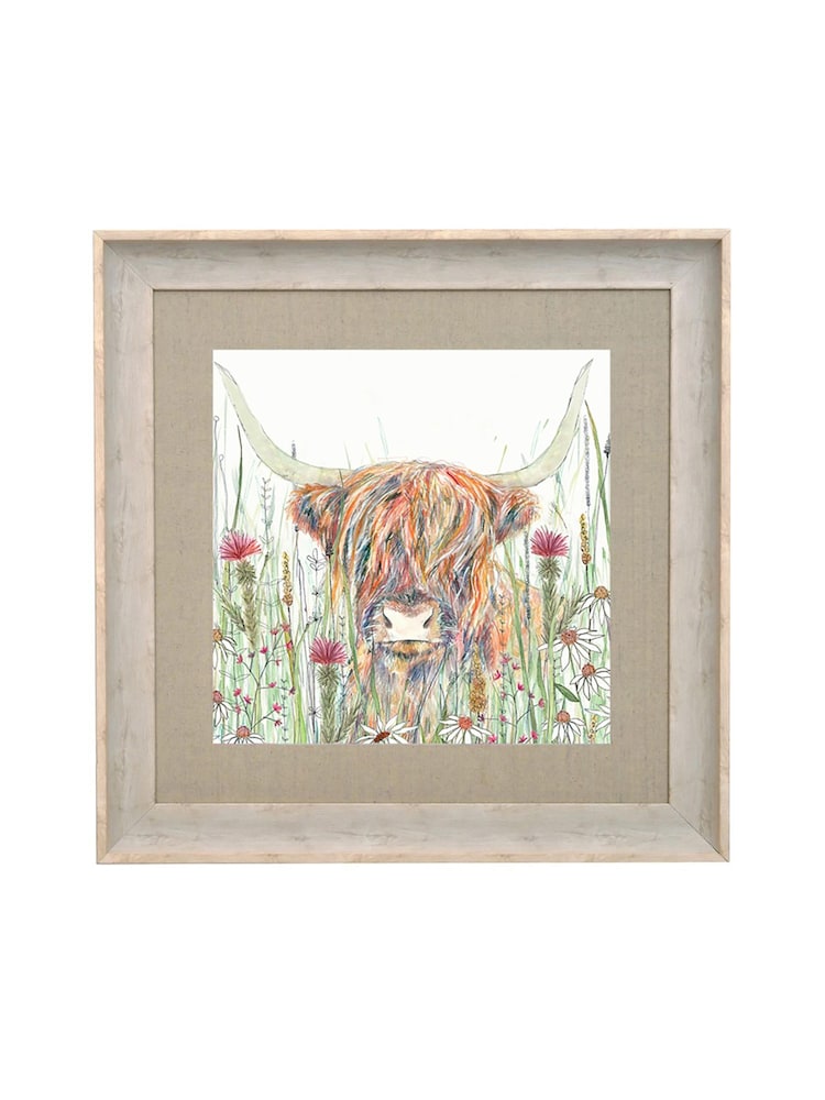 Voyage Natural Alfie Highland Cow Birch Framed Print - Image 1 of 2