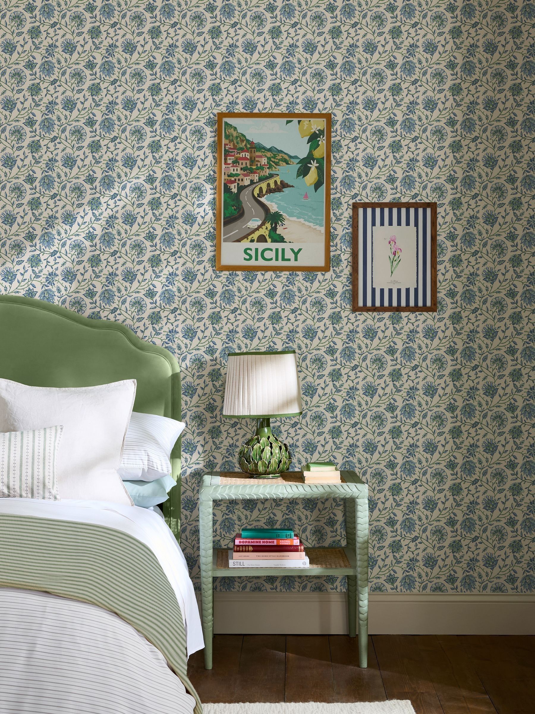 Joules Blue/Green Trailing Indienne Floral Wallpaper 10M