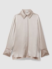 Reiss Champagne Hailey Petite Silk Double-Cuff Button-Through Shirt - Image 2 of 6