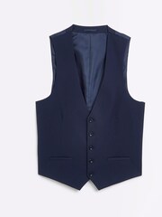 River Island Dark blue Skinny Fit Twill 100% Cotton Waistcoat - Image 5 of 5
