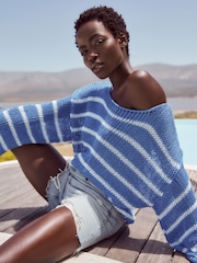 Blue Stripe Stitch Long Sleeve Jumper - Image 1 of 6