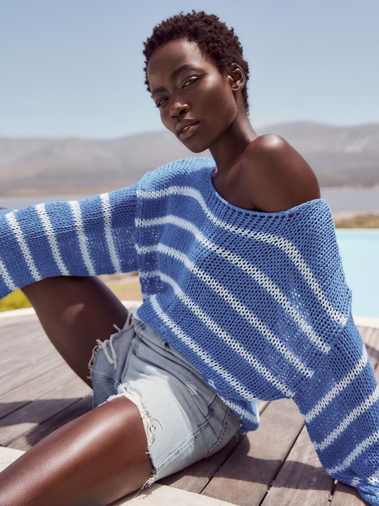 Blue Stripe Stitch Long Sleeve Jumper - Image 1 of 6