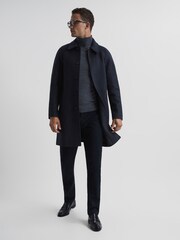 Reiss Navy Cast Brushed Dogtooth Wool Blend Overcoat - Image 1 of 6