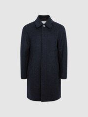 Reiss Navy Cast Brushed Dogtooth Wool Blend Overcoat - Image 2 of 6