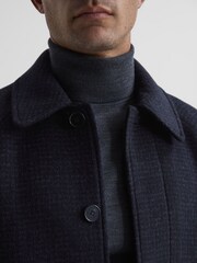 Reiss Navy Cast Brushed Dogtooth Wool Blend Overcoat - Image 4 of 6
