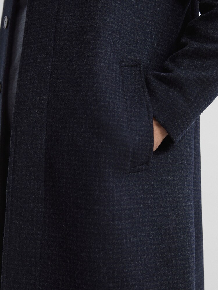 Reiss Navy Cast Brushed Dogtooth Wool Blend Overcoat - Image 6 of 6