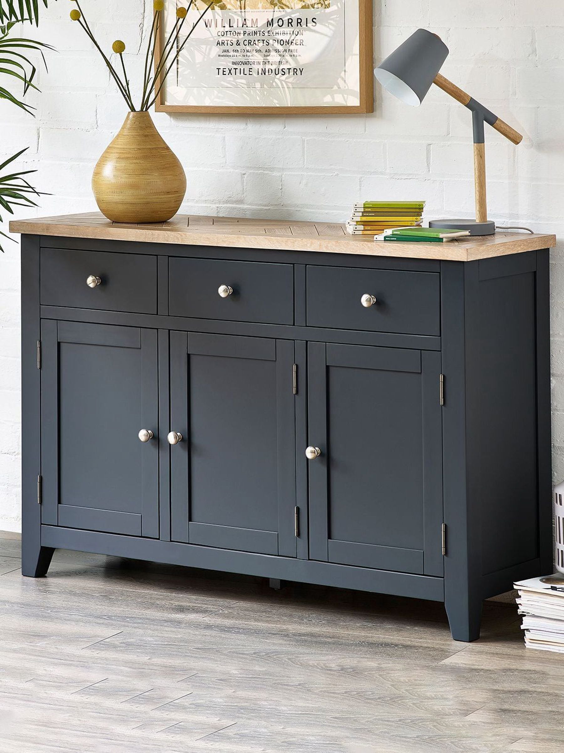 Julian Bowen Bordeaux Sideboard Dark Grey, Black, One Size | Traditional Storage Cabinet for Dining Room or Living Room, Solid Oak & Veneers, No Assembly Needed - Image 8