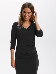 Kaffe India Black 3/4 Sleeve Ruched Fitted Dress - Image 1 of 7