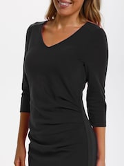 Kaffe India Black 3/4 Sleeve Ruched Fitted Dress - Image 4 of 7