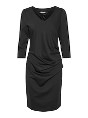 Kaffe India Black 3/4 Sleeve Ruched Fitted Dress - Image 5 of 7