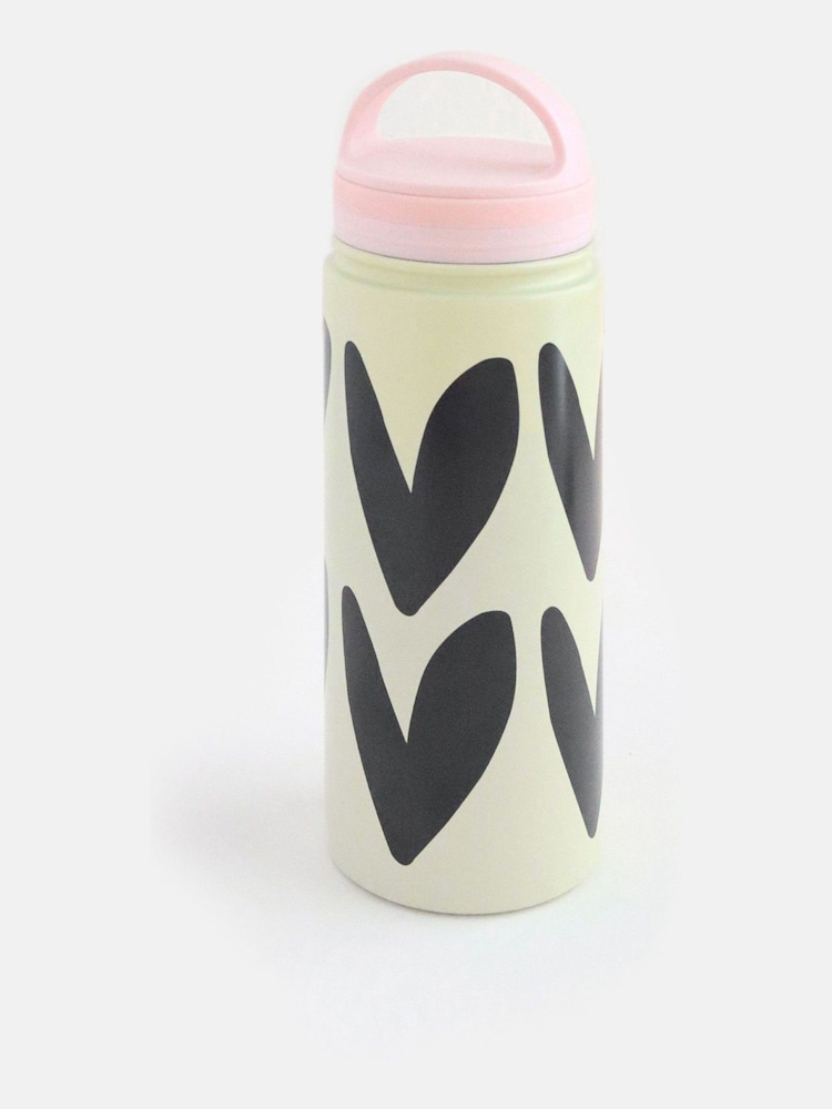 Caroline Gardner Charcoal Grey Hearts Metal Water Bottle With Handle Lid - Image 1 of 1