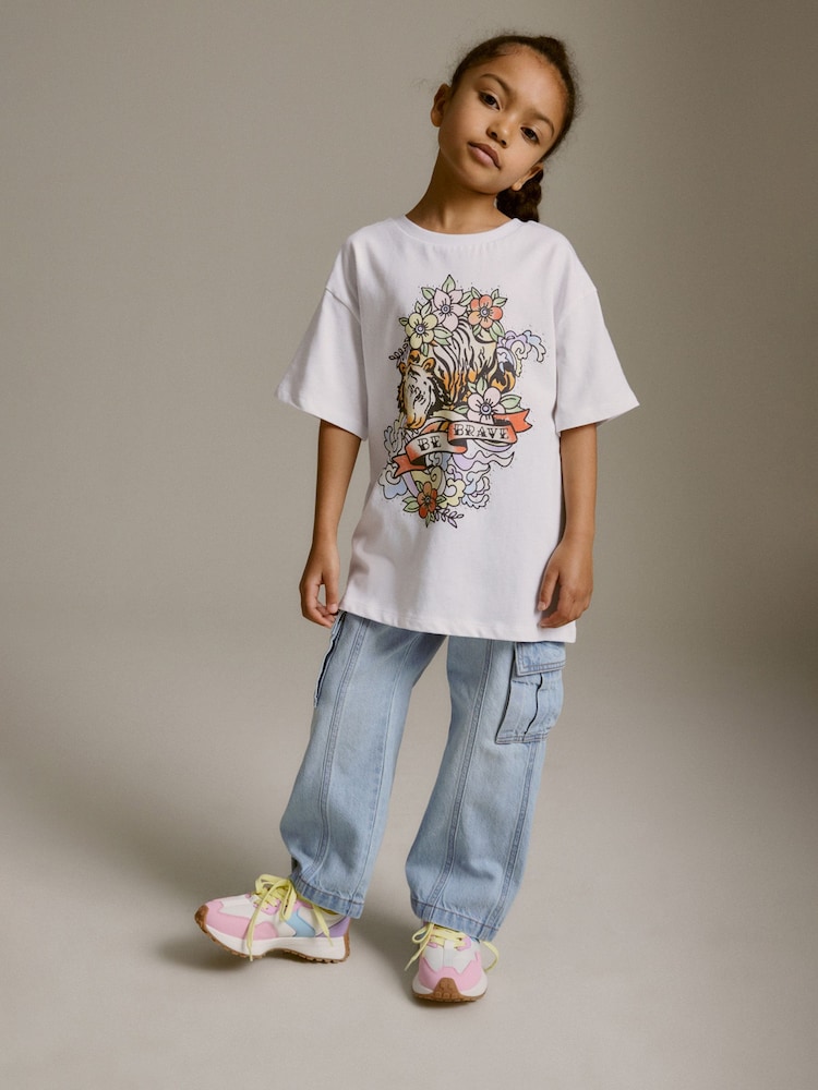 White Tiger Stud Oversized Embellished Graphic T-Shirt (3-16yrs) - Image 1 of 7