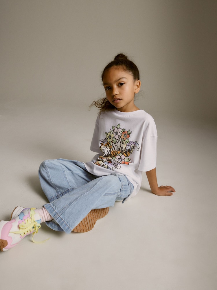 White Tiger Stud Oversized Embellished Graphic T-Shirt (3-16yrs) - Image 2 of 7