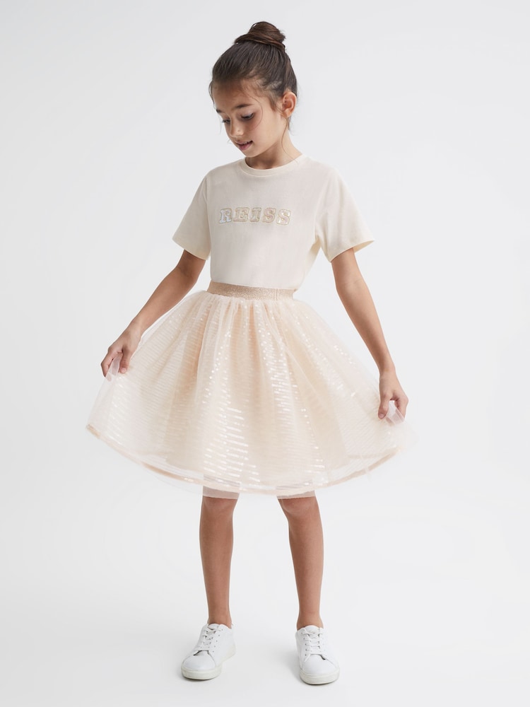 Reiss Pale Pink Charlotta 9-12 yrs Sequin Midi Skirt - Image 1 of 6