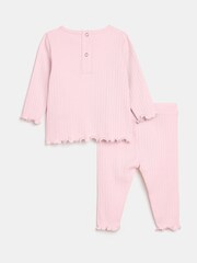 River Island Baby Girls 100% Cotton Pocket Long Sleeve Rib Set - Imaginea 2 din 4