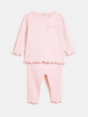 River Island Baby Girls 100% Cotton Pocket Long Sleeve Rib Set - Imaginea 3 din 4