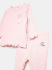 River Island Baby Girls 100% Cotton Pocket Long Sleeve Rib Set - Imaginea 4 din 4