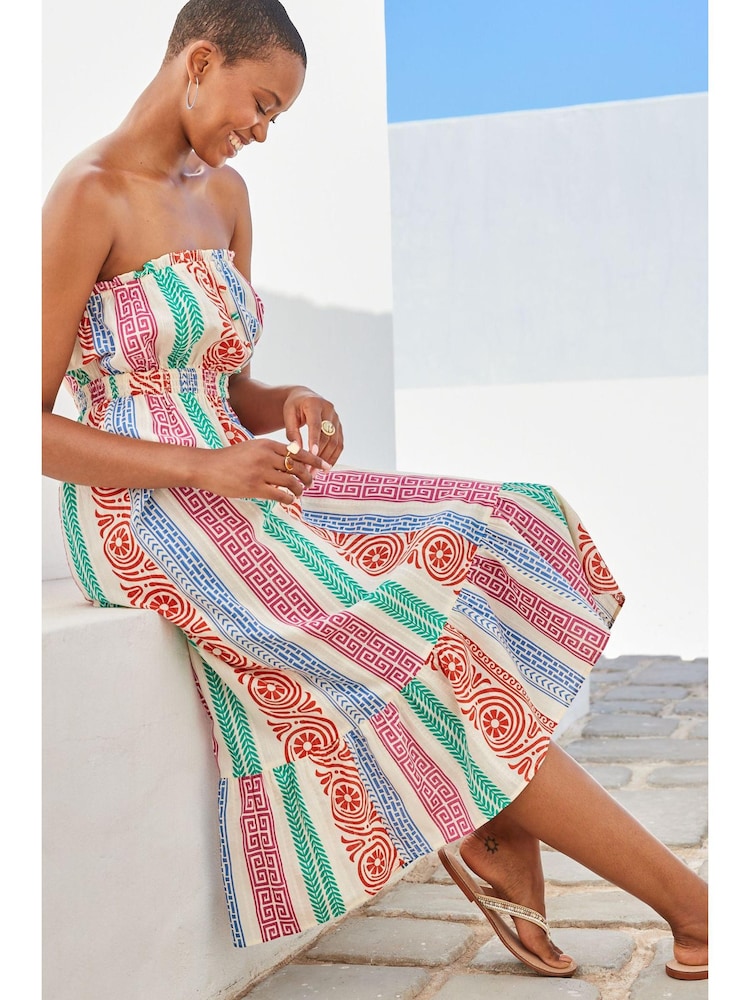 Mehrfarbig gestreift - Bandeau-Sommerkleid mit bunten Streifen - Bild 1 von 8 Mehrfarbig gestreift - Bandeau-Sommerkleid mit bunten Streifen - Bild 1 von 8