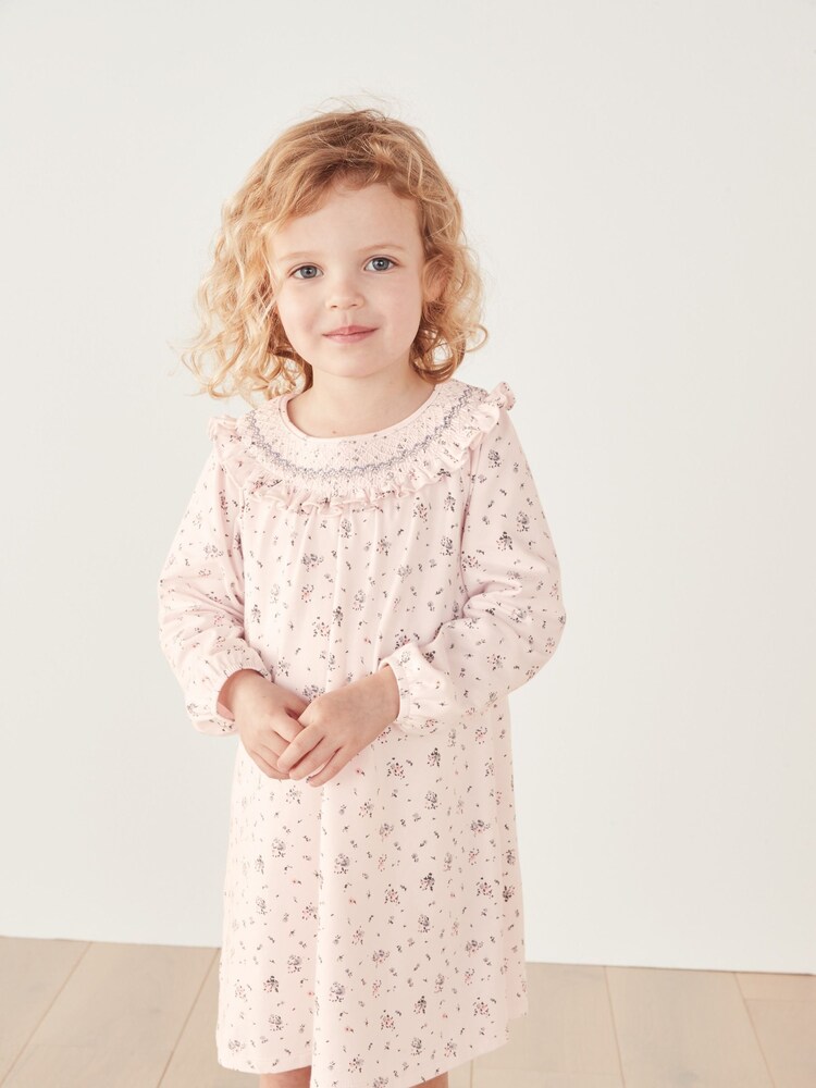 The White Company Pink Josie Floral Jersey Smocked Yoke Dress - Image 1 of 5