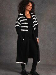 Live Unlimited Curve Black And Ivory Stripe Longline Cardigan - Image 1 of 7
