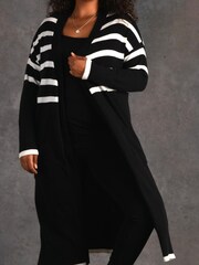 Live Unlimited Curve Black And Ivory Stripe Longline Cardigan - Image 4 of 7