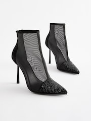 Black Bling Toe Ankle Mesh Boots - Image 1 of 5