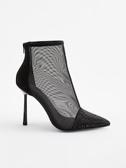 Black Bling Toe Ankle Mesh Boots - Image 2 of 5