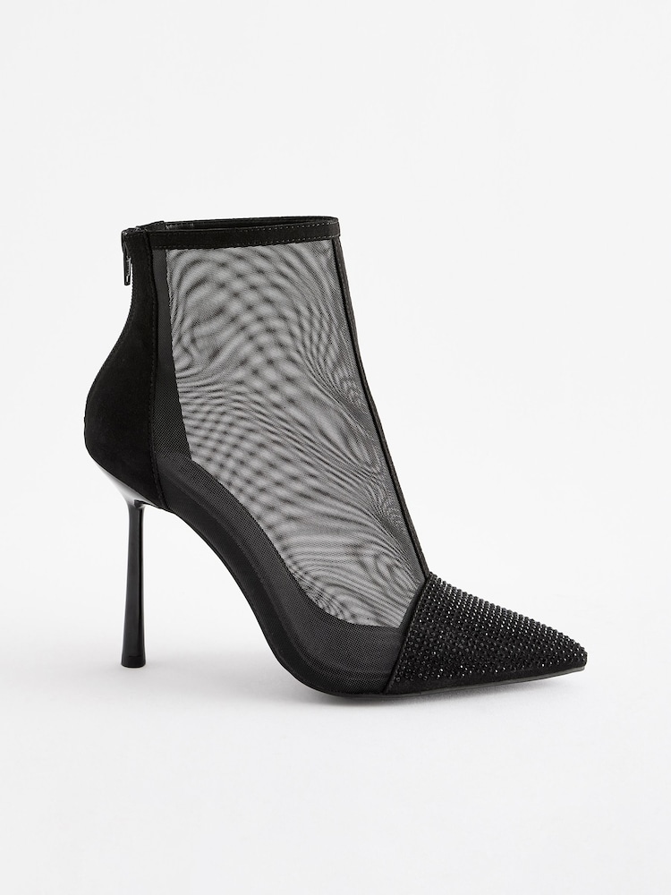 Black Bling Toe Ankle Mesh Boots - Image 2 of 5