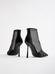 Black Bling Toe Ankle Mesh Boots - Image 3 of 5