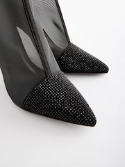 Black Bling Toe Ankle Mesh Boots - Image 5 of 5