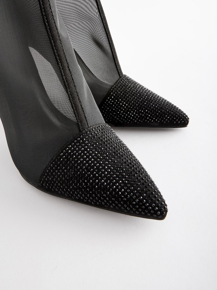 Black Bling Toe Ankle Mesh Boots - Image 5 of 5