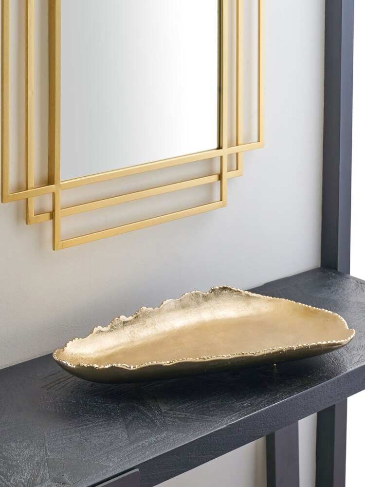 Pacific Champagne Gold Metal Decorative Platter - Image 1 of 4 Pacific Champagne Gold Metal Decorative Platter - Image 1 of 4