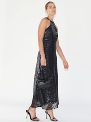 Religion Black Halterneck Beaded Sequin Midi Maxi Dress - Image 3 of 6