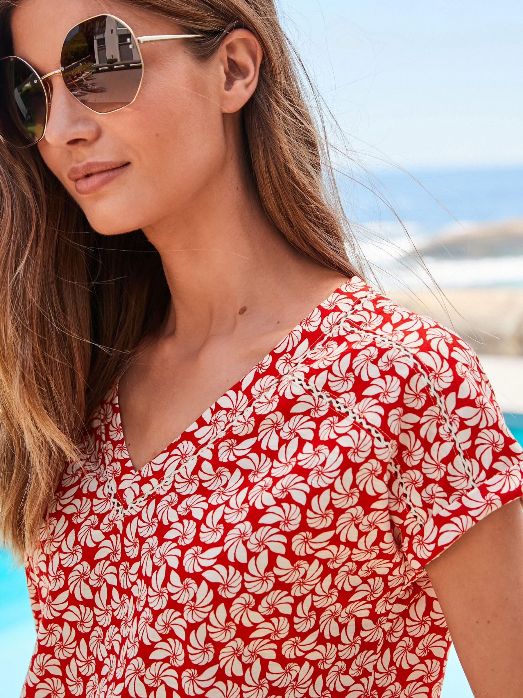 Buy Red Shell V Neck Cotton Bubble Hem Top from Next Luxembourg