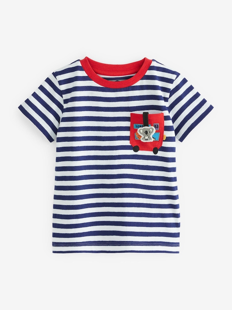 Navy Blue/White Stripe Bus Pocket T-Shirt (3mths-7yrs) - Image 1 of 2